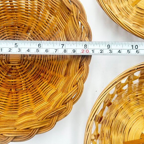 Set Of 3 Handwoven Wicker Baskets With Unique Patterns - Bread Baskets Or Wall - Picture 11 of 13